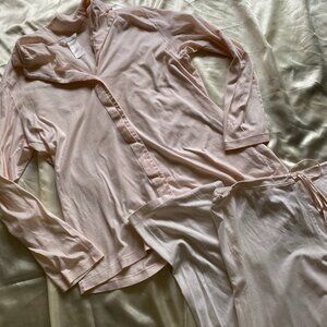 HANRO Soft Pink Button Front 100% Cotton Pajama Set Small Quiet Luxury